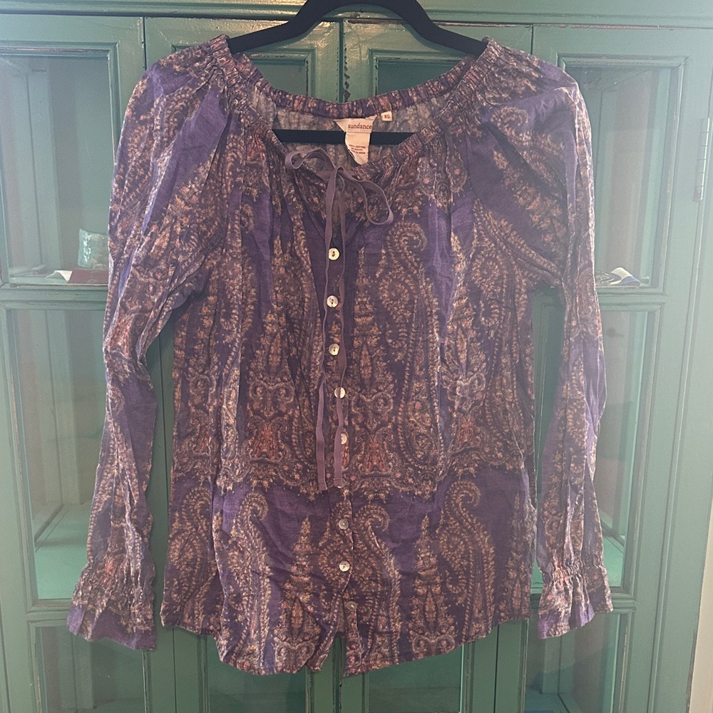 Sundance Violet Paisley Button-Down Blouse